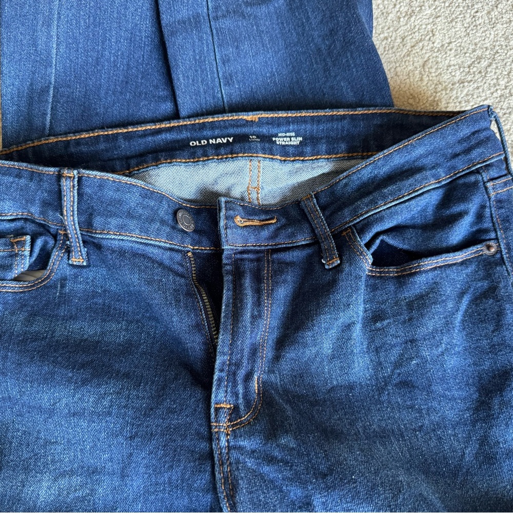Old Navy Women’s  Blue Jeans , mid rise, Power Slim Straight.